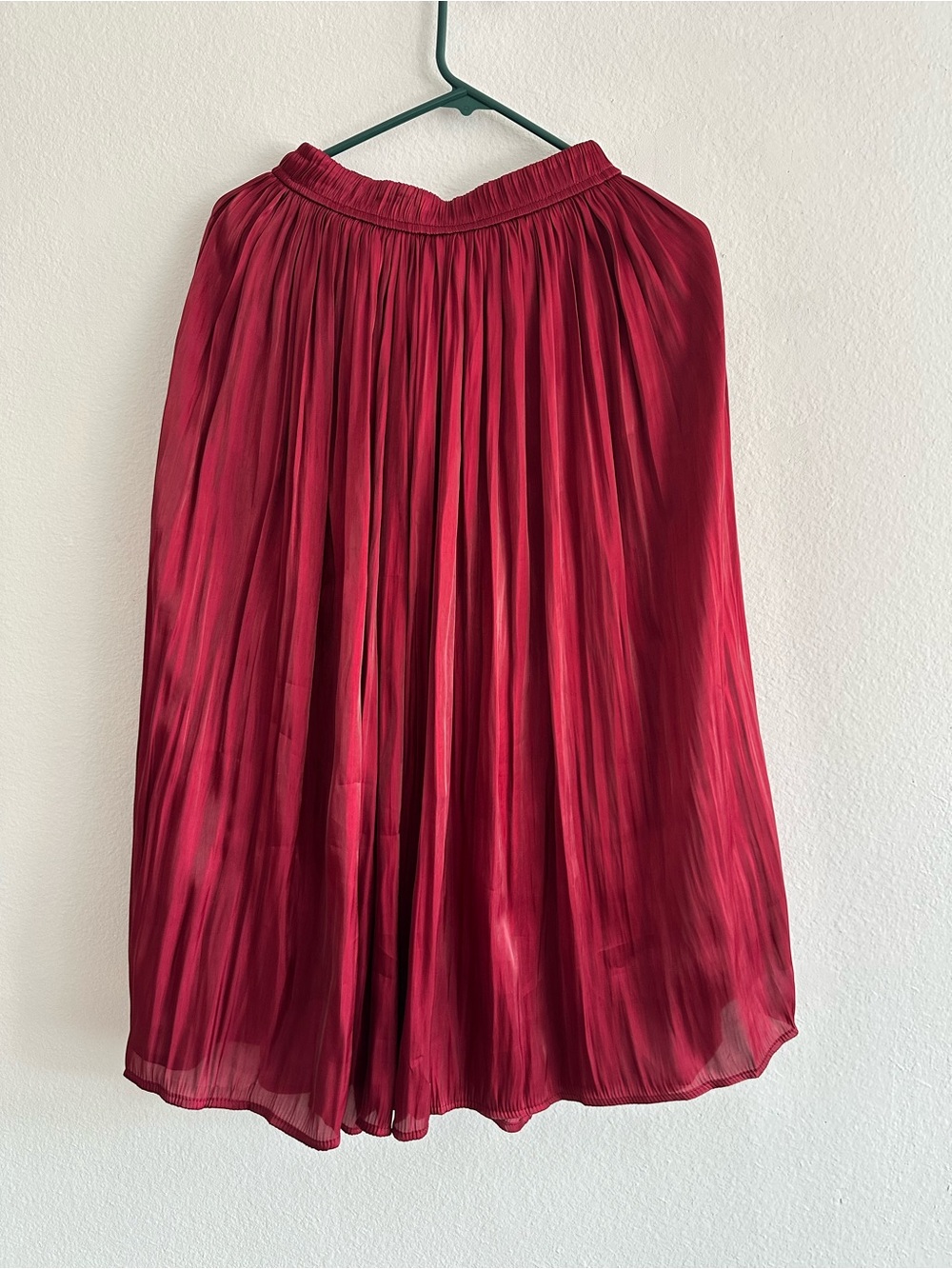 Burgundy Pleated Satin long Skirt Women's Size M